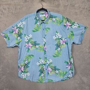 Tommy Bahama Hawaiian Shirt Mens 2XL Blue‎ Cotton Stretch floral S/S button up
